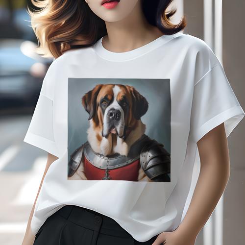 Tシャツ レディース 犬ファン 半袖 春夏 犬柄 プリント カジュアル かわいい 人間用 フィットネス ダンス 鎧 セントバーナード 騎士 絵画風 Tシャツ レディース 犬ファン 半袖 春夏 犬柄 プリント カジュアル かわいい 人間用 フィットネス ダンス 鎧 セントバーナード 騎士 絵画風