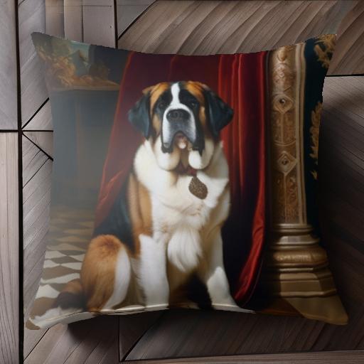 赤いカーテン セントバーナード 柱 模様のある床 壁の装飾 クッションカバー 45×45cm アニマル柄 おし..