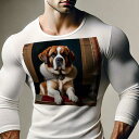長袖Tシャツ 人間用 メンズ 秋春夏 プリント レジャー アウトドア カジュアル かわいい 犬ファン 肖像画 セントバーナード キャンドル 豪華