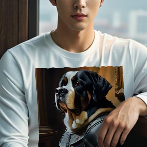 長袖Tシャツ 人間用 メンズ 秋春夏 プリント レジャー アウトドア カジュアル かわいい 犬ファン 鎧 セントバーナード 古典的 絵画
