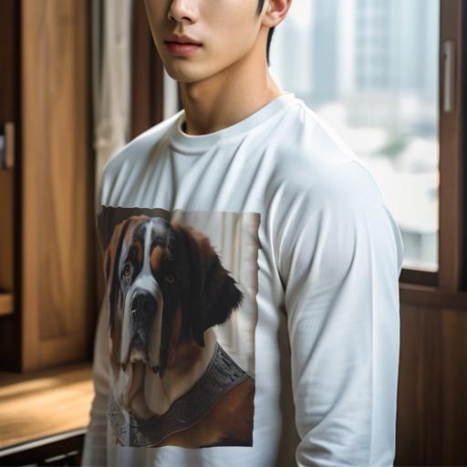 長袖Tシャツ 人間用 メンズ 秋春夏 プリント レジャー アウトドア カジュアル かわいい 犬ファン 首輪 セントバーナード 屋内 アンティーク 暖かい