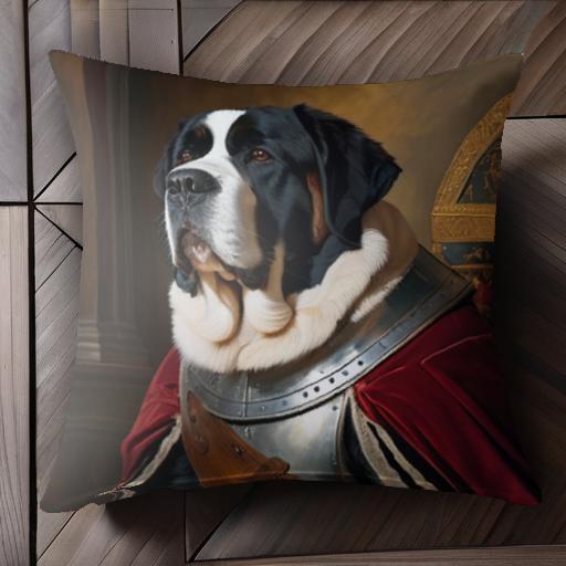 鎧 セントバーナード マント 玉座 中世 クッションカバー 45×45cm アニマル柄 おしゃれ 可愛い クッシ..