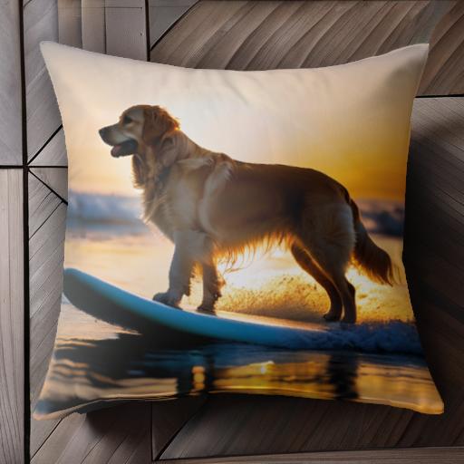 サーフボード ゴールデンレトリバー 夕日 海 波 クッションカバー 45×45cm アニマル柄 おしゃれ 可愛い クッション本体付き 正方形 犬ファン