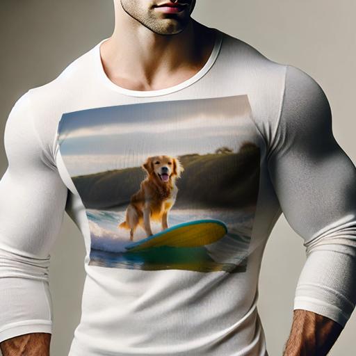 長袖Tシャツ 人間用 メンズ 秋春夏 プリント レジャー アウトドア カジュアル かわいい 犬ファン サーフボード ゴールデンレトリバー 海 波 ビーチ 風景
