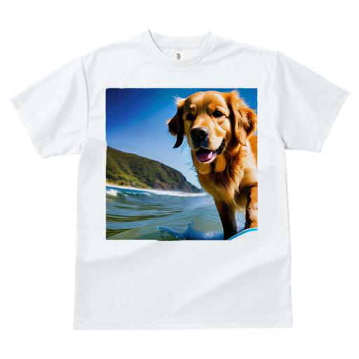 Tシャツ レディース 犬ファン 半袖 春夏 犬柄 プリント カジュアル かわいい 人間用 フィットネス ダンス 海 ゴールデンレトリバー サーフィン 青空 山