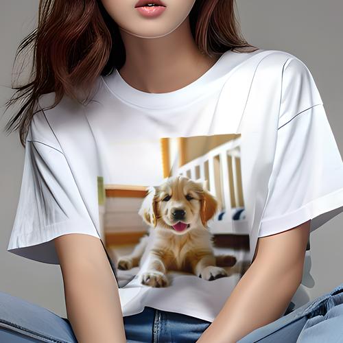 Tシャツ レディース 犬ファン 半袖 春夏 犬柄 プリント カジュアル かわいい 人間用 フィットネス ダンス 子犬 ゴールデンレトリバー ベッド 室内 Tシャツ レディース 犬ファン 半袖 春夏 犬柄 プリント カジュアル かわいい 人間用 フィットネス ダンス 子犬 ゴールデンレトリバー ベッド 室内
