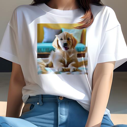 Tシャツ レディース 犬ファン 半袖 春夏 犬柄 プリント カジュアル かわいい 人間用 フィットネス ダンス 子犬 ゴールデンレトリバー ソファ Tシャツ レディース 犬ファン 半袖 春夏 犬柄 プリント カジュアル かわいい 人間用 フィットネス ダンス 子犬 ゴールデンレトリバー ソファ