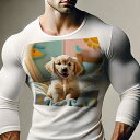 長袖Tシャツ 人間用 メンズ 秋春夏 プリント レジャー アウトドア カジュアル かわいい 犬ファン ベビー用品 ゴールデンレトリバー ベッド カーテン 太陽 青い鳥の装飾