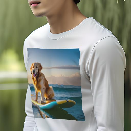長袖Tシャツ 人間用 メンズ 秋春夏 プリント レジャー アウトドア カジュアル かわいい 犬ファン サーフィンボード ゴールデンレトリバー 海 夕日