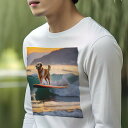 長袖Tシャツ 人間用 メンズ 秋春夏 プリント レジャー アウトドア カジュアル かわいい 犬ファン サーフィン ゴールデンレトリバー 海 夕焼け 山