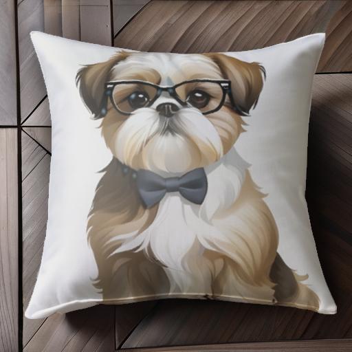 眼鏡 シーズー 蝶ネクタイ クッションカバー 45×45cm アニマル柄 おしゃれ 可愛い クッション本体付き 正方形 犬ファン
