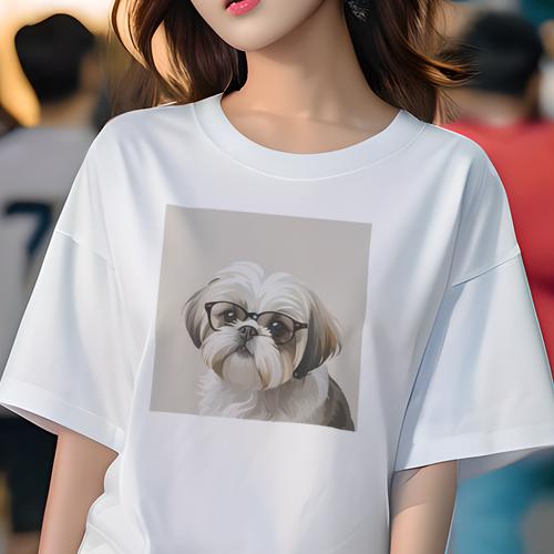 Tシャツ レディース 犬ファン 半袖 春夏 犬柄 プリント カジュアル かわいい 人間用 フィットネス ダンス 眼鏡 シーズー