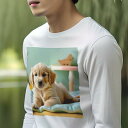 長袖Tシャツ 人間用 メンズ 秋春夏 プリント レジャー アウトドア カジュアル かわいい 犬ファン おもちゃ ゴールデンレトリバー クッション 部屋のインテリア