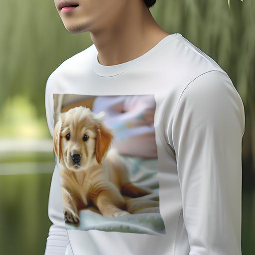 長袖Tシャツ 人間用 メンズ 秋春夏 プリント レジャー アウトドア カジュアル かわいい 犬ファン 子犬 ゴールデンレトリバー 可愛い 屋内 ベッド