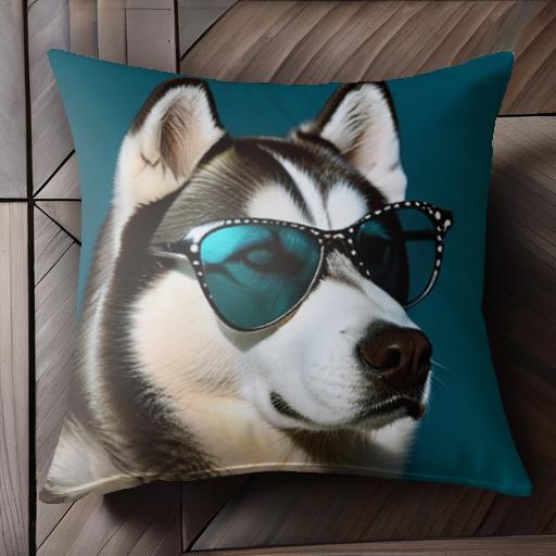 サングラス シベリアンハスキー クッションカバー 45×45cm アニマル柄 おしゃれ 可愛い クッション本体付き 正方形 犬ファン