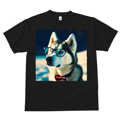 Tシャツ レディース 犬ファン 半袖 春夏 犬柄 プリント カジュアル かわいい 人間用 フィットネス ダンス メガネ シベリアンハスキー 蝶ネクタイ 夜空 星