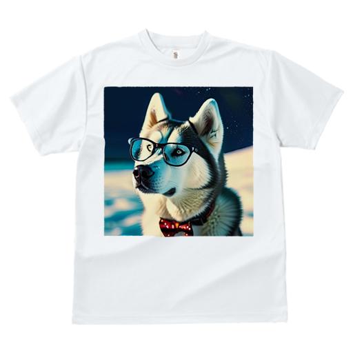 Tシャツ レディース 犬ファン 半袖 春夏 犬柄 プリント カジュアル かわいい 人間用 フィットネス ダンス メガネ シベリアンハスキー 蝶ネクタイ 夜空 星