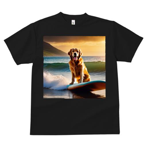 Tシャツ レディース 犬ファン 半袖 春夏 犬柄 プリント カジュアル かわいい 人間用 フィットネス ダンス サーフボード ゴールデンレトリーバー 海 夕日
