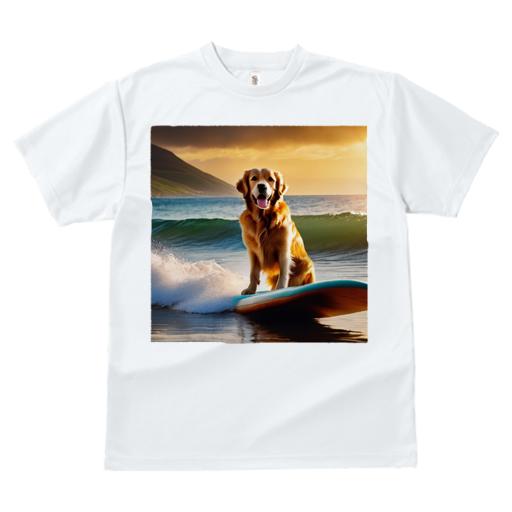 Tシャツ レディース 犬ファン 半袖 春夏 犬柄 プリント カジュアル かわいい 人間用 フィットネス ダンス サーフボード ゴールデンレトリーバー 海 夕日