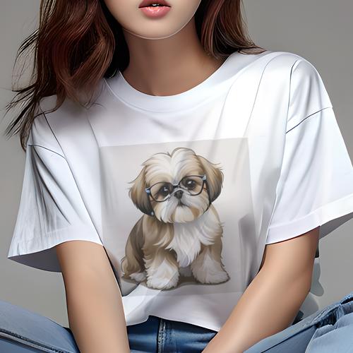 Tシャツ レディース 犬ファン 半袖 春夏 犬柄 プリント カジュアル かわいい 人間用 フィットネス ダンス メガネ シーズー