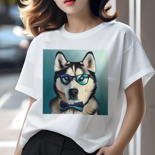 Tシャツ レディース 犬ファン 半袖 春夏 犬柄 プリント カジュアル かわいい 人間用 フィットネス ダンス メガネ シベリアンハスキー 蝶ネクタイ Tシャツ レディース 犬ファン 半袖 春夏 犬柄 プリント カジュアル かわいい 人間用 フィットネス ダンス メガネ シベリアンハスキー 蝶ネクタイ