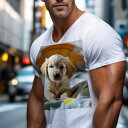 Tシャツ メンズ キッズ 犬ファン 半袖 春夏 犬柄 プリント カジュアル かわいい 人間用 フィットネス ダンス ベッド ゴールデンレトリバー 子犬 室内 暖かい(4)