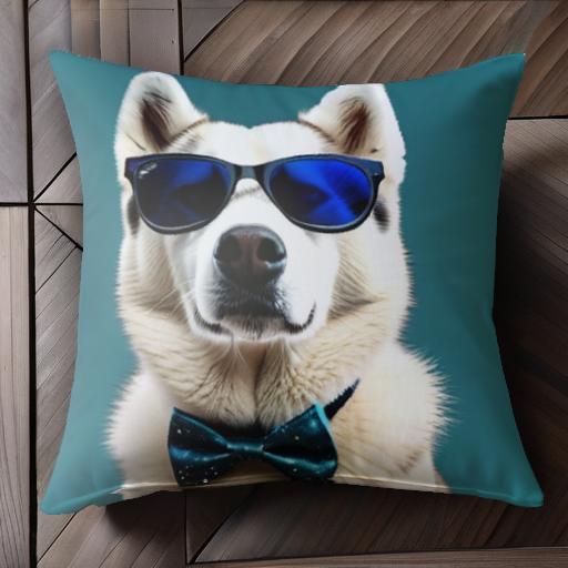 サングラス シベリアンハスキー 蝶ネクタイ 青い背景 クッションカバー 45×45cm アニマル柄 おしゃれ ..