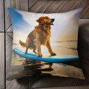 サーフボード ゴールデンレトリバー 海 夕日 クッションカバー 45×45cm アニマル柄 おしゃれ 可愛い クッション本体付き 正方形 犬ファン