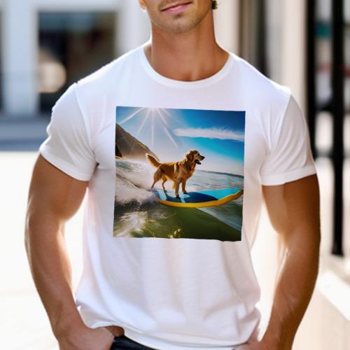 Tシャツ メンズ キッズ 犬ファン 半袖 春夏 犬柄 プリント カジュアル かわいい 人間用 フィットネス ダンス サーフィン ゴールデンレトリバー 海 波 太陽