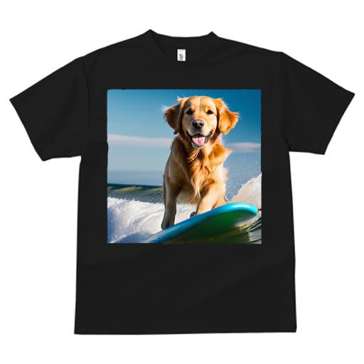 Tシャツ メンズ キッズ 犬ファン 半袖 春夏 犬柄 プリント カジュアル かわいい 人間用 フィットネス ダンス サーフボード ゴールデンレトリバー 海 波 空