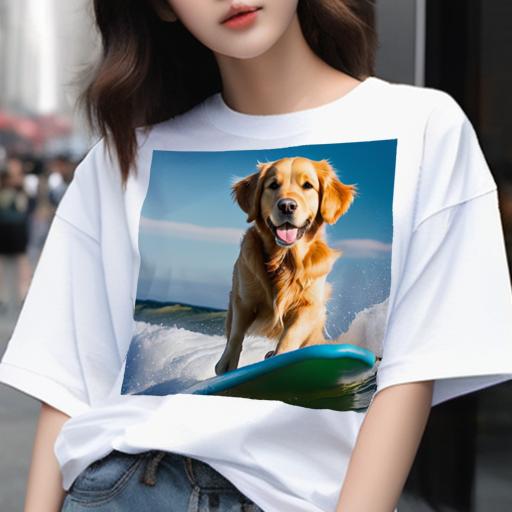 Tシャツ メンズ キッズ 犬ファン 半袖 春夏 犬柄 プリント カジュアル かわいい 人間用 フィットネス ダンス サーフボード ゴールデンレトリバー 海 波 空