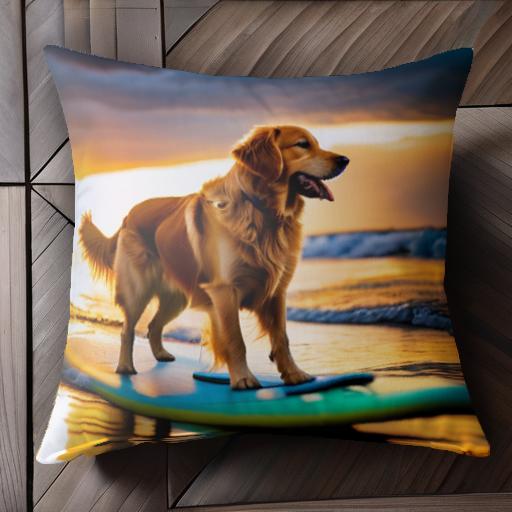 サーフボード ゴールデンレトリーバー 海 夕日 クッションカバー 45×45cm アニマル柄 おしゃれ 可愛い ..
