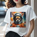 Tシャツ レディース 犬ファン 半袖 春夏 犬柄 プリント カジュアル かわいい 人間用 フィットネス ダンス 宇宙服 チワワ 宇宙 爆発 惑星(4)