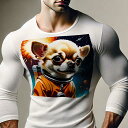 長袖Tシャツ 人間用 メンズ 秋春夏 プリント レジャー アウトドア カジュアル かわいい 犬ファン 宇宙 チワワ 宇宙服 惑星 スペースシュート