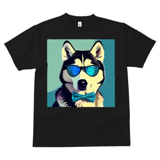 Tシャツ レディース 犬ファン 半袖 春夏 犬柄 プリント カジュアル かわいい 人間用 フィットネス ダンス サングラス シベリアンハスキー 蝶ネクタイ アニメ風