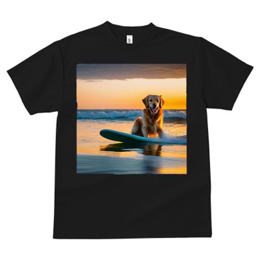 Tシャツ レディース 犬ファン 半袖 春夏 犬柄 プリント カジュアル かわいい 人間用 フィットネス ダンス サーフボード ゴールデンレトリバー 夕日 海 波