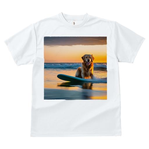Tシャツ レディース 犬ファン 半袖 春夏 犬柄 プリント カジュアル かわいい 人間用 フィットネス ダンス サーフボード ゴールデンレトリバー 夕日 海 波