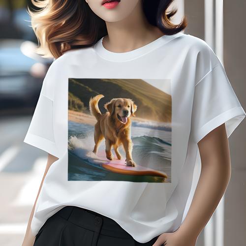 Tシャツ レディース 犬ファン 半袖 春夏 犬柄 プリント カジュアル かわいい 人間用 フィットネス ダンス サーフィン ゴールデンレトリバー 海 波 ビーチ Tシャツ レディース 犬ファン 半袖 春夏 犬柄 プリント カジュアル かわいい 人間用 フィットネス ダンス サーフィン ゴールデンレトリバー 海 波 ビーチ