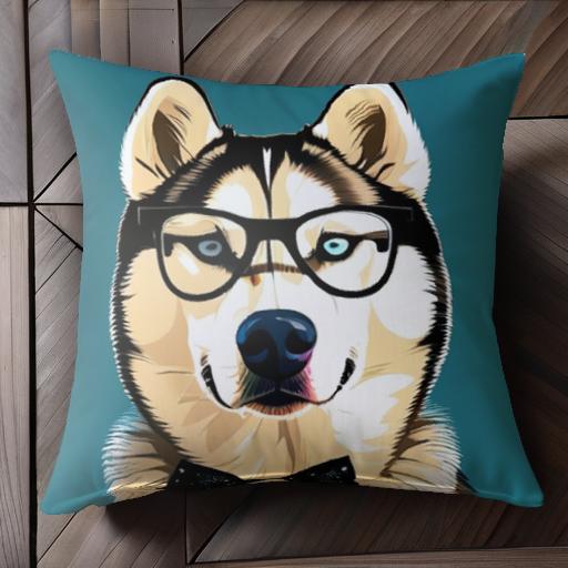 メガネ シベリアンハスキー 蝶ネクタイ クッションカバー 45×45cm アニマル柄 おしゃれ 可愛い クッション本体付き 正方形 犬ファン メガネ シベリアンハスキー 蝶ネクタイ クッションカバー 45×45cm アニマル柄 おしゃれ 可愛い クッション本体付き 正方形 犬ファン
