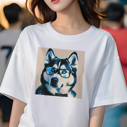 Tシャツ レディース 犬ファン 半袖 春夏 犬柄 プリント カジュアル かわいい 人間用 フィットネス ダンス メガネ シベリアンハスキー 蝶ネクタイ Tシャツ レディース 犬ファン 半袖 春夏 犬柄 プリント カジュアル かわいい 人間用 フィットネス ダンス メガネ シベリアンハスキー 蝶ネクタイ