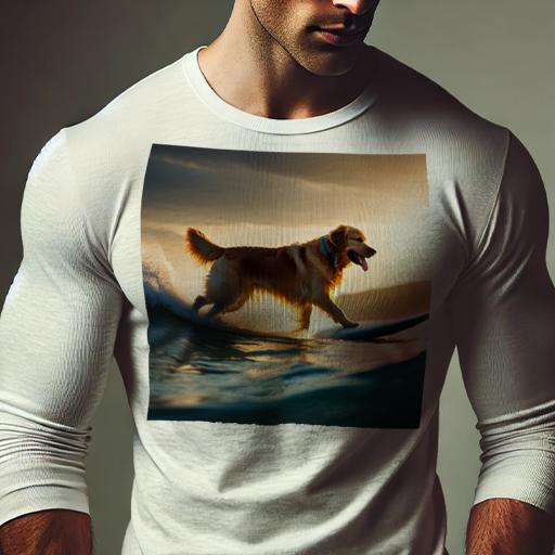 長袖Tシャツ 人間用 メンズ 秋春夏 プリント レジャー アウトドア カジュアル かわいい 犬ファン サーフボード ゴールデンレトリバー サーフィン 波 夕日