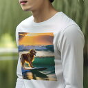 長袖Tシャツ 人間用 メンズ 秋春夏 プリント レジャー アウトドア カジュアル かわいい 犬ファン サーフィン ゴールデンレトリバー 海 夕日 波