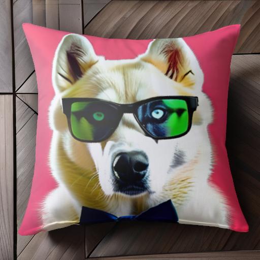 サングラス シベリアンハスキー ネクタイ ピンクの背景 クッションカバー 45×45cm アニマル柄 おしゃれ 可愛い クッション本体付き 正方形 犬ファン