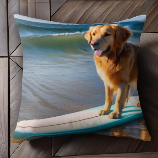 サーフボード ゴールデンレトリバー 海 犬 クッションカバー 45×45cm アニマル柄 おしゃれ 可愛い クッ..