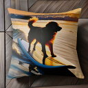 サーフボード ゴールデンレトリバー 夕日 海 波 クッションカバー 45×45cm アニマル柄 おしゃれ 可愛い クッション本体付き 正方形 犬ファン