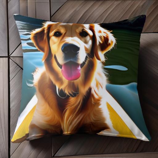 ボート ゴールデンレトリバー 湖 自然 風景 幸せ クッションカバー 45×45cm アニマル柄 おしゃれ 可愛..