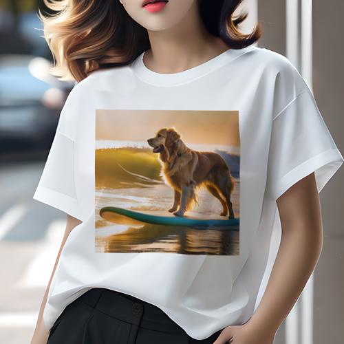 Tシャツ レディース 犬ファン 半袖 春夏 犬柄 プリント カジュアル かわいい 人間用 フィットネス ダンス サーフボード ゴールデンレトリバー 夕日 海 波 Tシャツ レディース 犬ファン 半袖 春夏 犬柄 プリント カジュアル かわいい 人間用 フィットネス ダンス サーフボード ゴールデンレトリバー 夕日 海 波