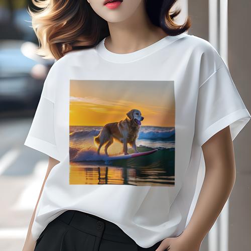 Tシャツ レディース 犬ファン 半袖 春夏 犬柄 プリント カジュアル かわいい 人間用 フィットネス ダンス サーフィン ゴールデンレトリバー 夕焼け 海 Tシャツ レディース 犬ファン 半袖 春夏 犬柄 プリント カジュアル かわいい 人間用 フィットネス ダンス サーフィン ゴールデンレトリバー 夕焼け 海
