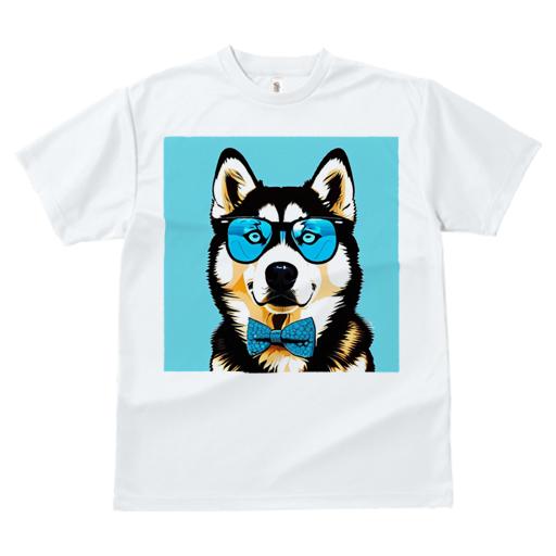 Tシャツ レディース 犬ファン 半袖 春夏 犬柄 プリント カジュアル かわいい 人間用 フィットネス ダンス メガネ シベリアンハスキー 蝶ネクタイ