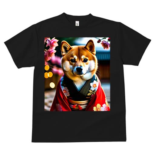 Tシャツ レディース 犬ファン 半袖 春夏 犬柄 プリント カジュアル かわいい 人間用 フィットネス ダンス 着物 柴犬 桜 和風 背景ライト 日本庭園